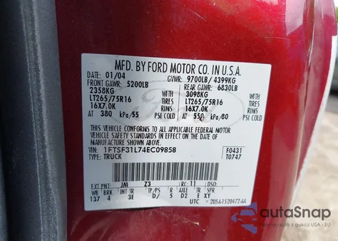 2004 Ford F-350 Xl/Xlt z USA, uszkodzony, nr VIN 1FTSF31L74EC09858